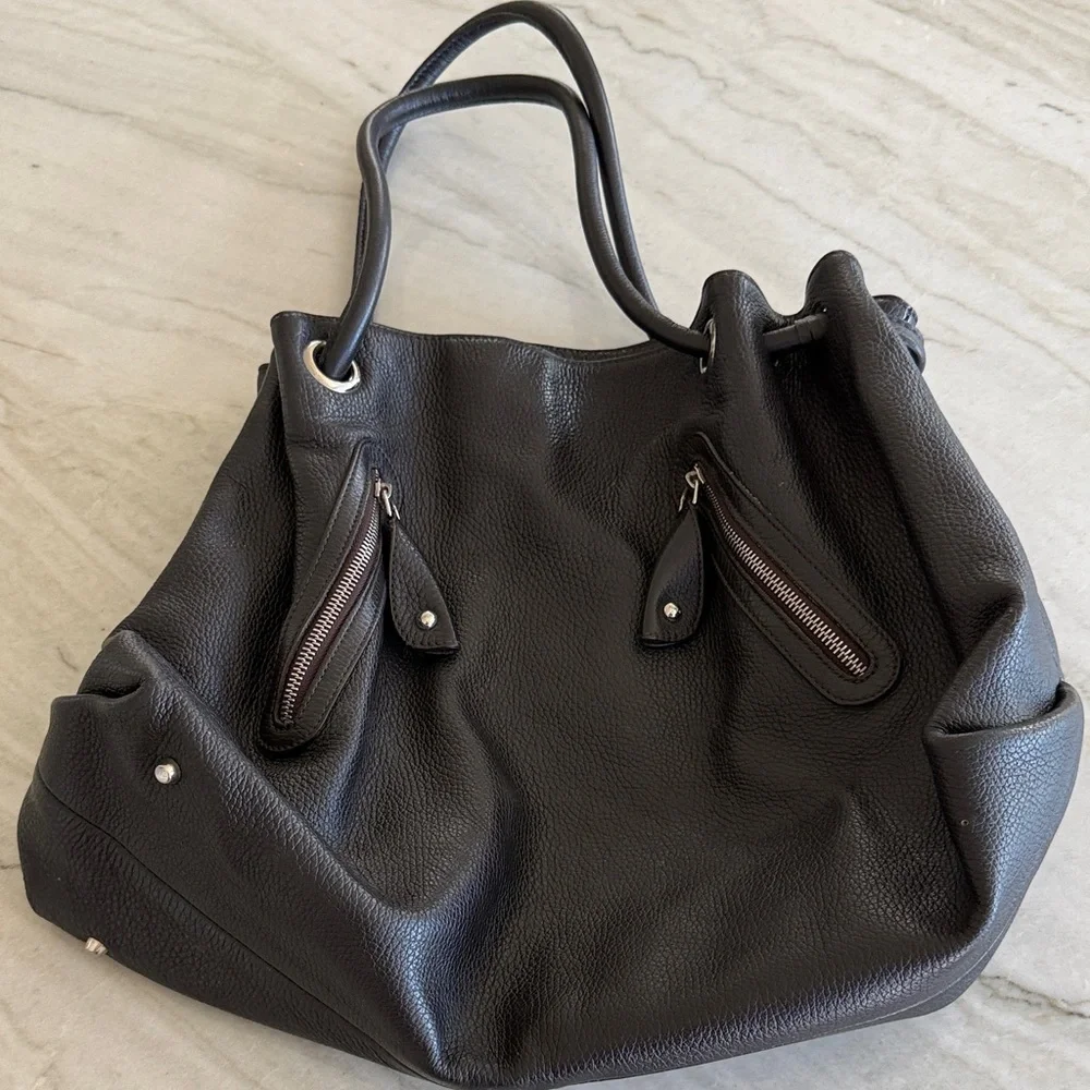Furla Brown Pebbled Leather Shoulder Tote